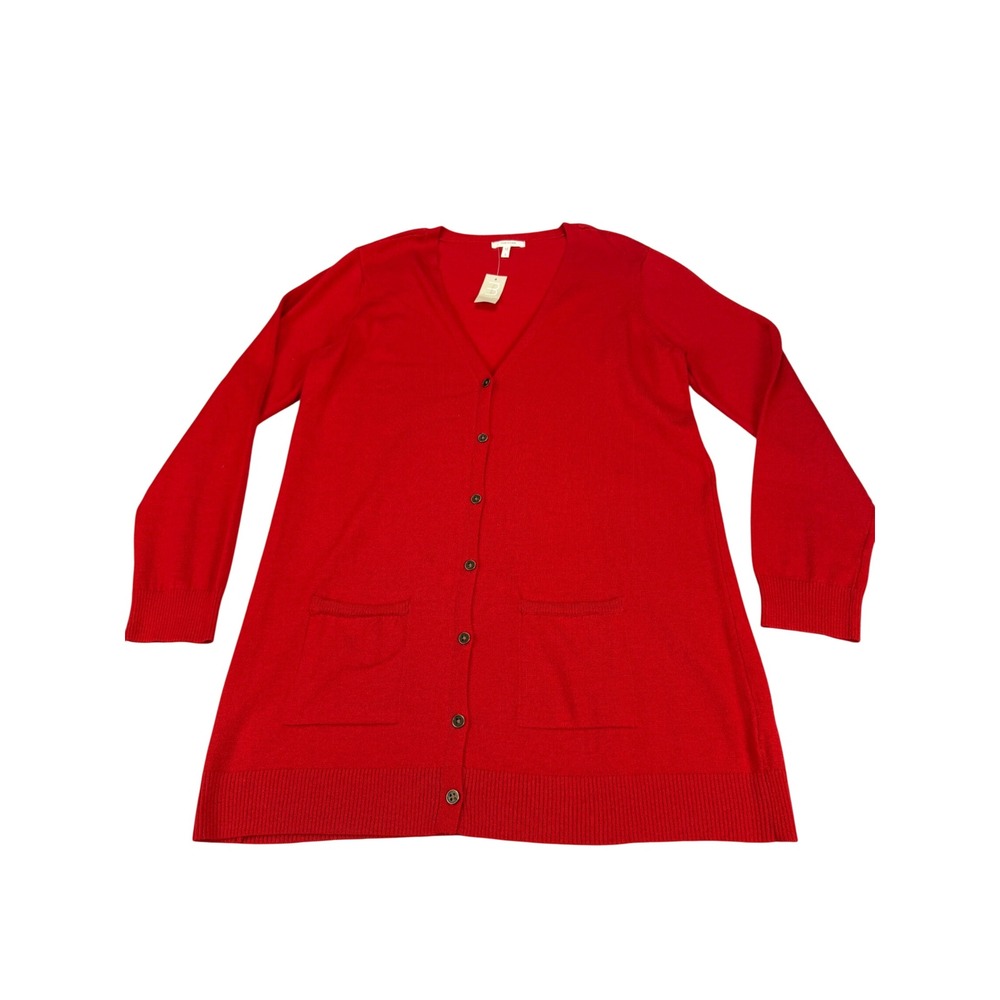 Maurices Red Longline V-Neck Button Cardigan Sweater with Pockets Small NWT